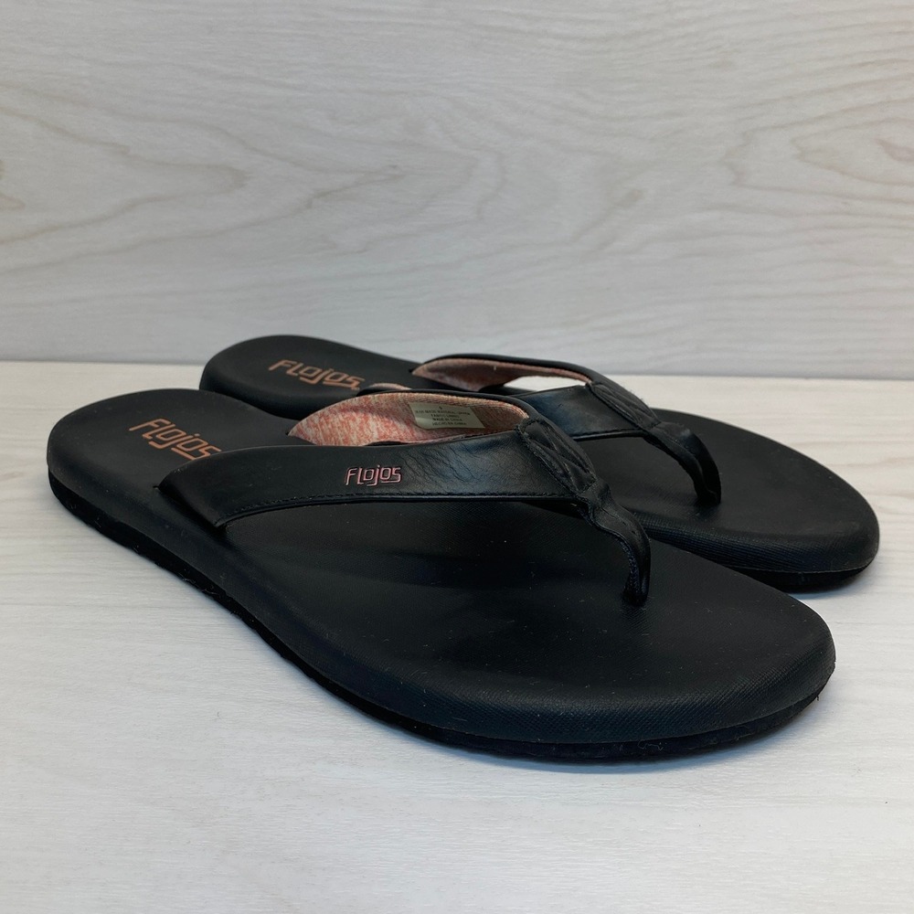 Flojos Womens 9 Flip Flop Sandals Thong Casual Black Beach Summer Comfort